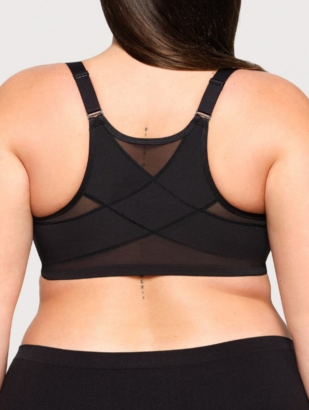 Ashley Stewart Front-Closure Posture T-Shirt Bra Plus-Size Black Mesh Bra 42DDD